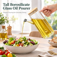 Bouteille Distributrice d'Huile de Cuisson en Verre Borosilicate 1000ml, Forme Rayée, Couvercle Clip-on, Sans BPA, Compatible Lave-Vaisselle, MOQ 3000 pièces