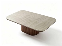 Table basse moderne à base cannelée, plateau en pierre frittée, placage en noyer MDF, rectangulaire, coins arrondis, pour salon ou restaurant