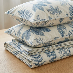 100%高級綿寝具セット ブルー トロピカルリーフ柄 シャビーフラワー プリント ヴィンテージベッドシーツ 16インチ深型ポケット付き - Product Image 6