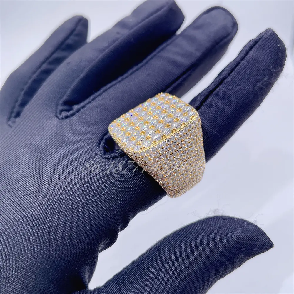 iced out jewelry brass cubic zirconia custom diamond ring 14k gold plating fine jewelry rings