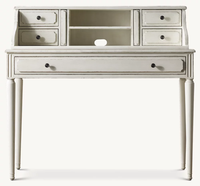 Bureau d'écriture vintage Gustavien en bois massif blanc, coiffeuse de style campagnard français avec tiroirs et armoire de rangement pour chambre à coucher