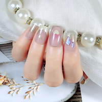 Kit de 24 faux ongles carrés courts en ABS à presser, couvrance totale, pour nail art, avec impression de motifs colorés et design français facile
