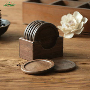 Factory Wholesale Personalized Bulk Walnut Beech Round Wooden Coasters Set Plate Pad For Drinks Custom Logo - Product Image 6