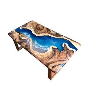 โต๊ะไม้พรีเมียม เรซิ่นอีพ็อกซี่ คุณภาพดีที่สุดสำหรับลูกค้าทุกท่าน เรซิ่นลายแม่น้ำสีฟ้า - Product Image 1