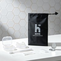 Pochette à cordon en polyester avec logo personnalisé, sac de rangement pour appareil orthodontique, aligneur, pour clinique dentaire