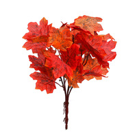Rangkaian Daun Maple Sutra Simulasi Grosir untuk Dekorasi Rumah Halloween Thanksgiving, Ornamen Cabang Warna Musim Gugur