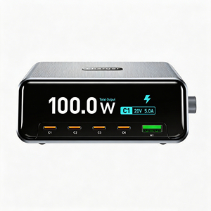 100W GaN Desktop Charging Station With Digital Display 5 Ports Multi USB PD Fast <b>Charger</b> US EU UK AU Universal <b>Plug</b> Power Hub - Product Image 1