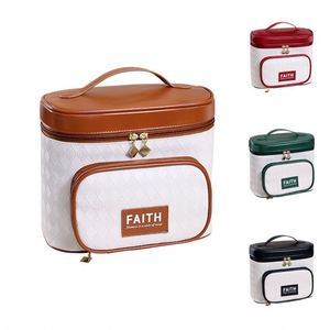 Sac de maquillage portable tendance, sac de rangement imperméable en PU pour voyage, organiseur de cosmétiques - Product Image 5