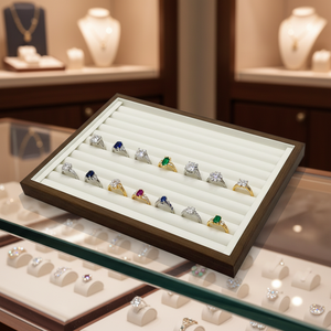 도매 브라운 월넛 나무 접시 주얼리 받침대 빈 트레이 반지 12구 24구 내부 화이트 주얼리 디스플레이 트레이 - Product Image 6