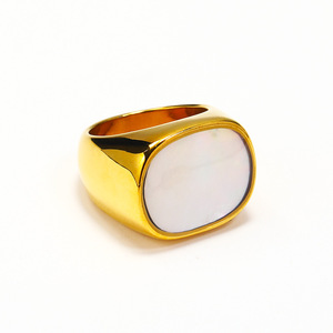 Europe et États-Unis mode transfrontalière ins blanc Abalone ovale bague en acier titane tendance hommes femmes ventes directes - Product Image 3