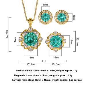 Elegance Fashion Eco-friendly Copper 16-14MM Green Zircon Gold Plated Floral Pendant <b>Earrings</b> Set Italian Jewelry Sets - Product Image 2