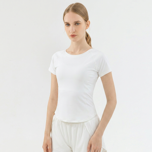 Wholesale Women's Mesh <b>Back</b> Raglan Sleeve Yoga <b>Top</b> Short Sleeve Slim Fit Workout Shirt Breathable Running Pilates Sports Tee - Product Image 1
