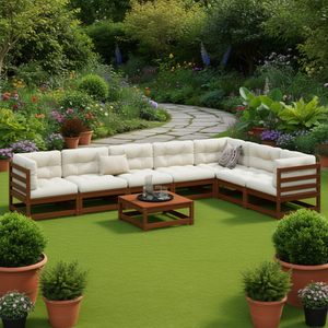 Conjunto de Sofás Modulares para Jardín en Madera de Pino Sólido Color Marrón Encerado, Muebles de Exterior de Alta Calidad - Product Image 2