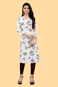 2025 nueva moda blanca crepé Kurti manga corta impresa ropa informal étnica para fiestas festivales vestido cosido indio - Product Image 2