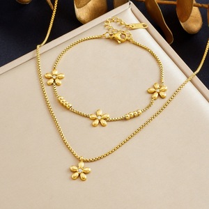 Flower Stainless Steel Jewelry <b>Set</b> Gold Plated Rhinestone Pendant Chain Necklace <b>Bracelet</b> Gift <b>Set</b> - Product Image 1