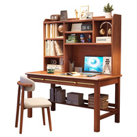 Escritorio de Computadora de Madera de Pino Sólido y Duradero de Estilo Escandinavo con Estantería Flotante Integrada para la Configuración de un Oficina en Casa o Dormitorio