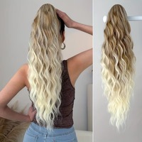 Extension de cheveux queue de cheval longue ondulée à griffes, faite à la main, ombrée, 26 pouces, en fibre synthétique résistante à la chaleur pour femme