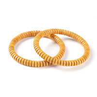 Bracelet extensible fait main en perles plates coupées droites en graines d'olive naturelles, bijoux de tous les jours, perles plates rondes en olivier jaune chaud