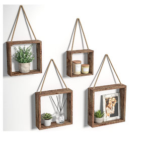 Juego de 4 estantes flotantes cuadrados para montaje en pared, decoración Ustica para el hogar, colgante de pared <span class=keywords><strong>con</strong></span> <span class=keywords><strong>cuerda</strong></span> de algodón - Product Image 1