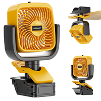 Ventilateur à pince sans fil de 4 pouces pour batterie 20V, 3 vitesses, rotation à 360 degrés, faible bruit 40dB, pour chantier, camping, tente