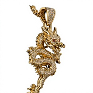 Collar de Cadena con Colgante de Dragón de Moissanita en Latón Dorado, Chapado en Rodio, Estilo Hip Hop para Hombre, Joyería de Moda - Product Image 3