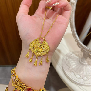 New Chinese style hollowed-out lotus tassel pendant necklace with peace lock, a modern and elegant Chinese fashion clavicle - Product Image 4