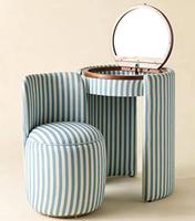 Tabouret de coiffeuse moderne et simple en tissu avec miroir éclairé et rangement rabattable – Ensemble de coiffeuse écologique pour chambre et hôtel