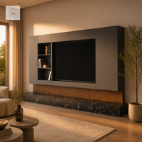 Meuble TV sur mesure XINGRUO 100% - Système mural intégré - Design moderne et luxueux - Texture bois - Rangement pour salon avec étagères ouvertes