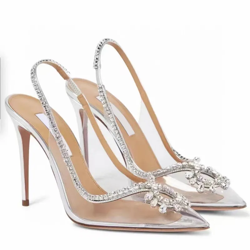 Zapatos de marca de moda para mujer, sandalias transparentes de tacón alto de pvc con diamantes, zapatos de deshierbe