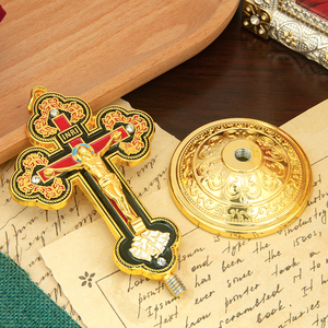 HT Banhado A Ouro Jesus Crucifixo Estátua Cruz Religião Metal Craft Oração Presente Casa Carro Mesa Cruz - Product Image 4