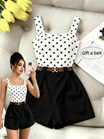 Ensemble d'été 2 pièces haut de gamme pour femme : débardeur à pois et short plissé taille haute – Vente en gros usine
