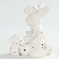 Weiße Keramik-Hasenfamilie Figuren Einfarbige Osterhasen-Statuen Heimdekoration Garten-Ornament