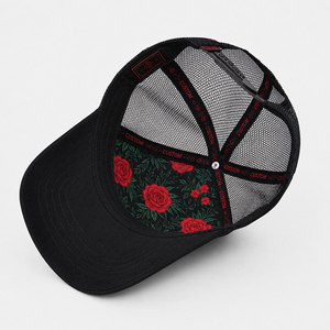 OEM ODM Custom Logo <strong>Von</strong> Floral Rose Print Red Oval Embroidery Logo Curved <strong>Black</strong> Brim Mesh Back Snapback Cap <strong>Dutch</strong> Trucker <strong>Hat</strong> - Product Image 6