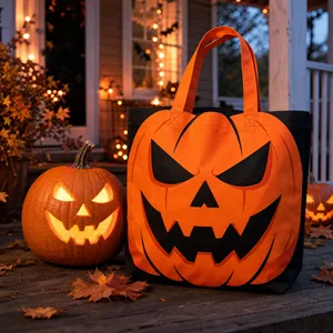 Durable Reusable Halloween <b>Craft</b> Packaging Tote <b>Bags</b> with Custom Logo Heat Pressed Printing Low MOQ halloween non-woven <b>bag</b> - Product Image 1