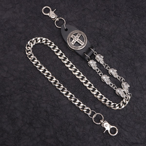 Chaîne de taille unisexe en argent tibétain avec pendentif croix et crâne, style punk, accessoire de mode décontracté, design à une seule boucle - Product Image 4