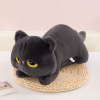 Coussin en peluche chat noir et gris personnalisé avec logo, grands yeux, figurine de dessin animé, cadeau