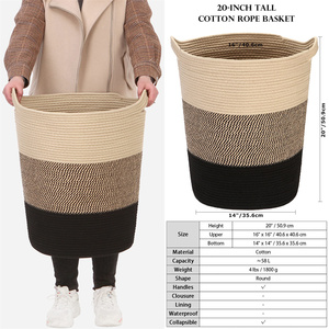 Cesto de ropa sucia grande y alto con logotipo personalizado, cestas de almacenamiento de cuerda de algodón de <span class=keywords><strong>yute</strong></span> tejido para ropa sucia y juguetes para sala de estar - Product Image 4