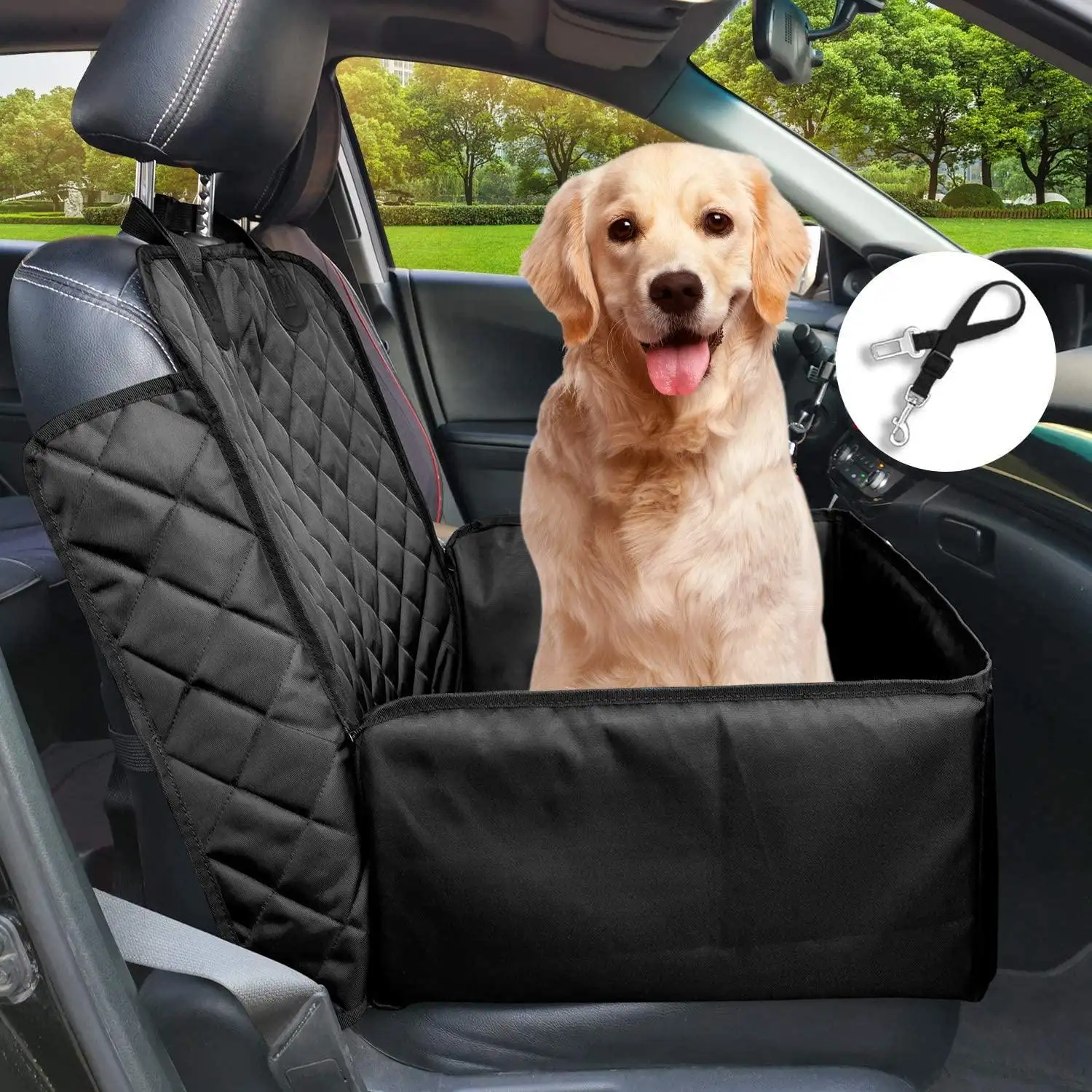 Housse de siège d'appoint pour animaux de compagnie, housse de siège pour chien 2 en 1 pour voiture housse de siège avant pour chien étanche avec ceinture de sécurité (noir)