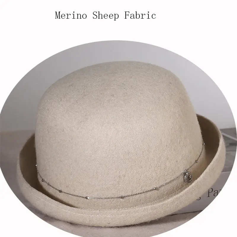 Topi kulit domba halus wanita kualitas tinggi topi Felt wol musim dingin topi Fedora warna polos topi pinggiran gulung bisa disesuaikan topi pendek