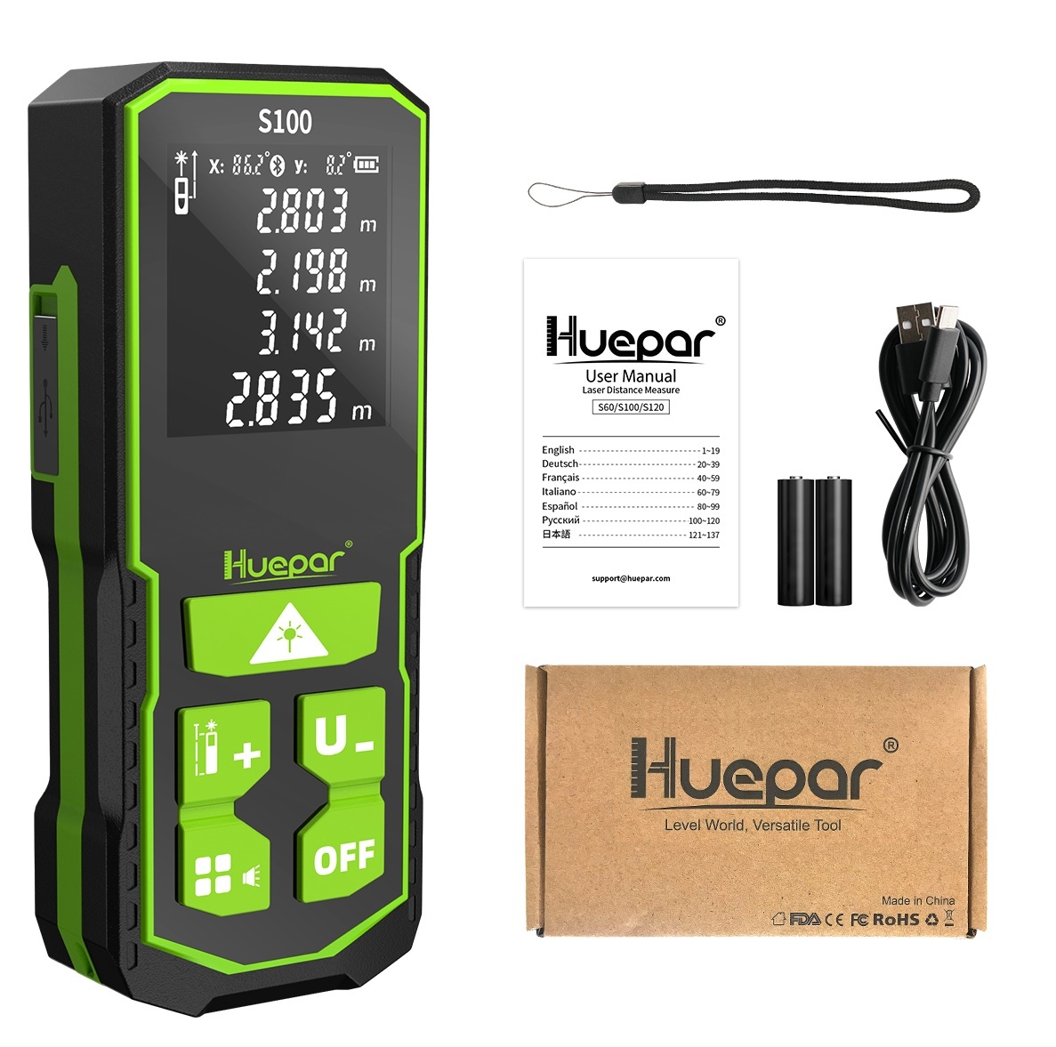 Hueparレーザー距離計 Hueparレーザー距離測定器角度センサー付き再