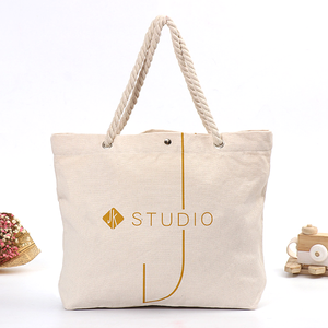 Vente en gros, sacs fourre-tout en coton à rayures, tendance, personnalisé, sac de Shopping lourd imprimé, sac de plage en toile avec poignée en corde - Product Image 3