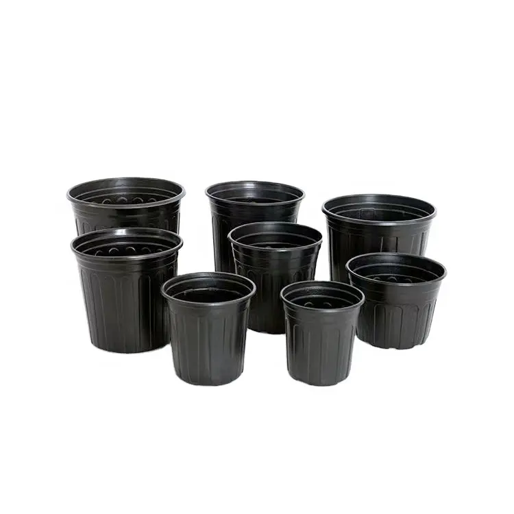 Vaso da gallone nero soffiato all'ingrosso vaso da fiori per vivaio modelli di vasi durevoli vaso da gallone alto e corto a gamma completa