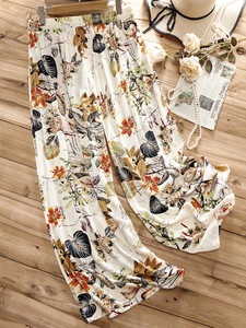 Pantaloni Pigiama Leggeri Anti-Zanzare in Raso per <span class=keywords><strong>Donna</strong></span>, Vita Alta, Asciugatura Rapida, Primavera-Estate, con Stampa Foglie di Albicocca - Product Image 2