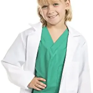 Kids Lab Coats White Science Coats Bulk for Child with Elastic Knit Cuffs and Front Snap Fastener