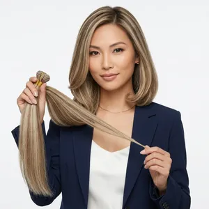 Extensiones de Cabello Humano Liso Largo Rubio Ceniza Ombre con Clip, Remy, Set Completo para Cabeza, Doble Trama, 100% Densidad - Product Image 2