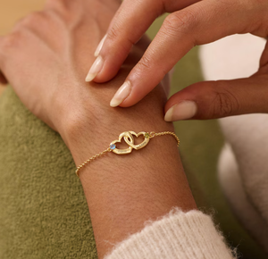 Custom Stainless Steel Interlocking Heart Name <strong>Bracelet</strong> with Birthstone Personalized <strong>Bestfriend</strong> Gift - Product Image 1