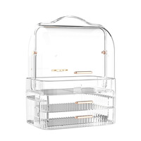 Boîte de rangement cosmétique moderne et minimaliste en plastique transparent JX avec double ouverture pour rouges à lèvres et soins de la peau