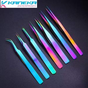 Ensemble de pinces à cils en acier inoxydable de qualité supérieure, couleurs personnalisées en titane, y compris outils de beauté droits et incurvés, vente en gros - Product Image 4