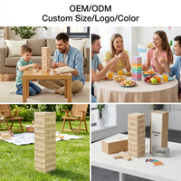 Tour de blocs en bois à empiler, 54 pièces, en bois massif, avec marteau, jeu de table éducatif portable, personnalisable