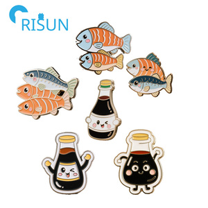 Pin de solapa esmaltado de fábrica con logotipo personalizado, diseño de comida (Salmón, Sushi, Shoyu, Pescado, Salsa de Soja) y temática Yummy Dim Sum Soymate, insignia, broche, regalos - Product Image 1